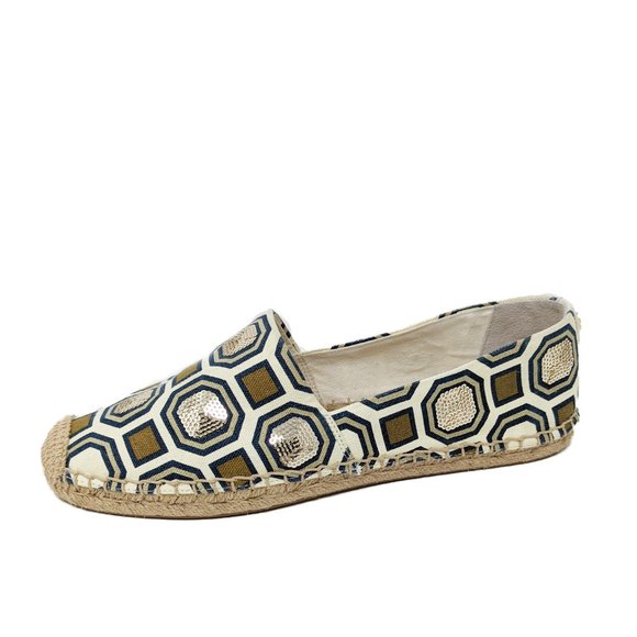 New Tory Burch Cecily Sequin Metallic Espadrilles